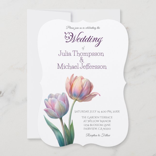Pastel Tulip Bröllop Suite Elegant Typography Inbjudningar (Framsida)