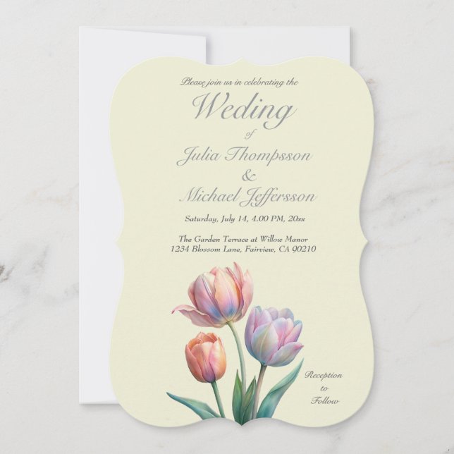 Pastel Tulip Bröllop Suite Elegant Typography Inbjudningar (Framsida)
