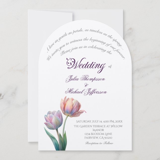 Pastel Tulip Bröllop Suite Elegant Typography Inbjudningar (Framsida)