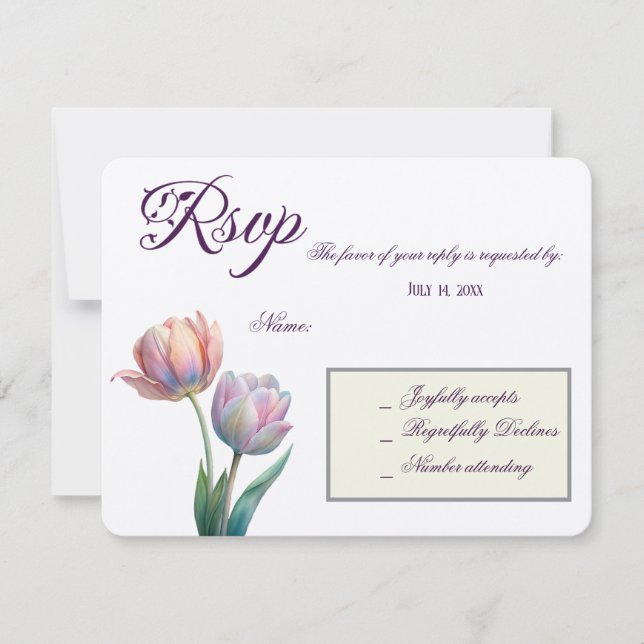 Pastel Tulip Bröllop Suite Elegant Typography OSA Kort (Framsida)
