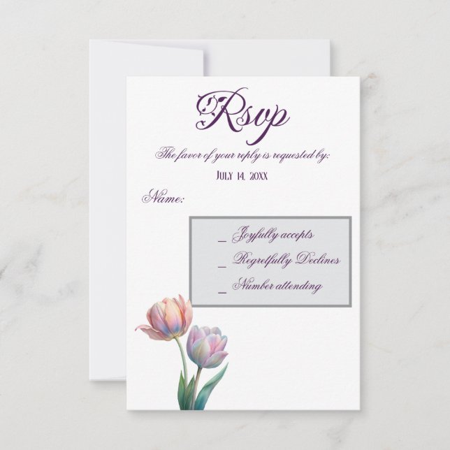 Pastel Tulip Bröllop Suite Elegant Typography OSA Kort (Framsida)