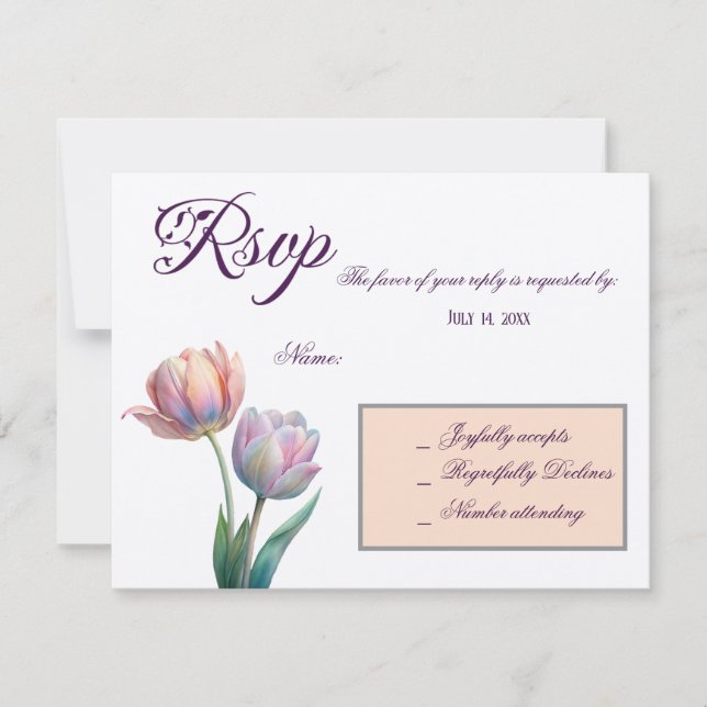 Pastel Tulip Bröllop Suite Elegant Typography OSA Kort (Framsida)