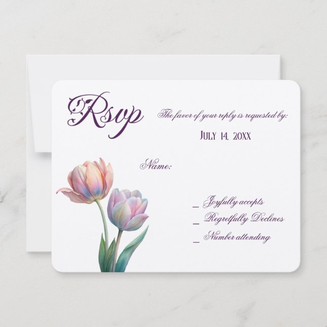 Pastel Tulip Bröllop Suite Elegant Typography OSA Kort (Framsida)
