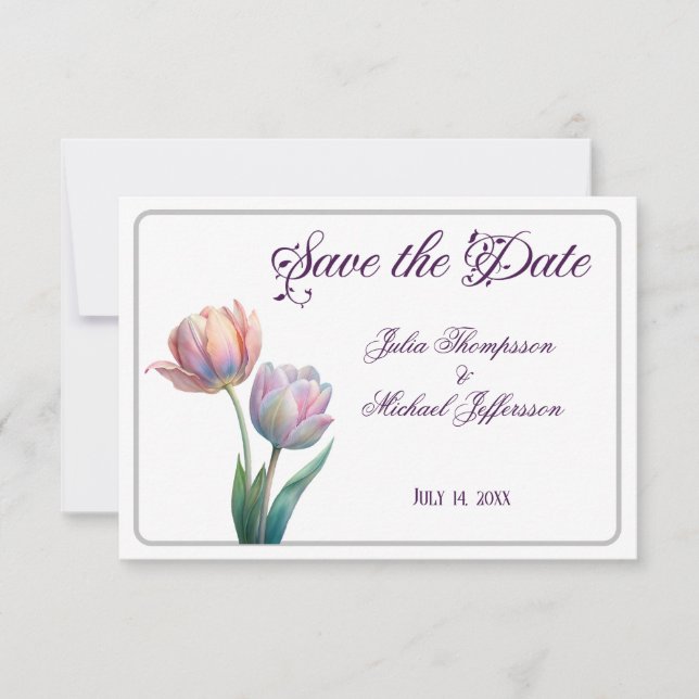 Pastel Tulip Bröllop Suite Elegant Typography Spara Datumet (Framsida)