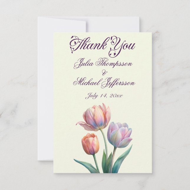 Pastel Tulip Bröllop Suite Elegant Typography Tack Kort (Framsida)