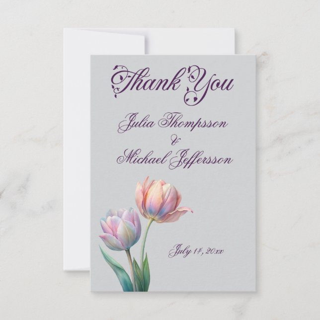Pastel Tulip Bröllop Suite Elegant Typography Tack Kort (Framsida)