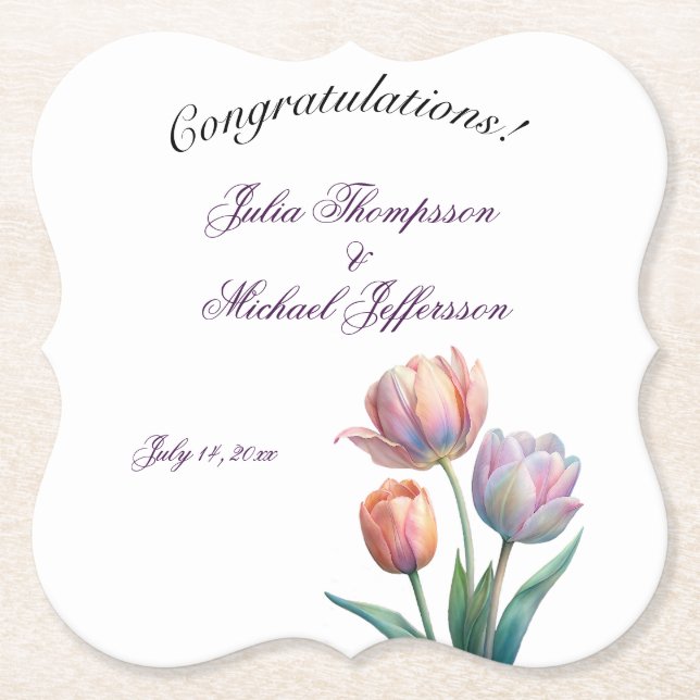 Pastel Tulip Bröllop Suite Elegant Typography Underlägg Papper (Framsida)
