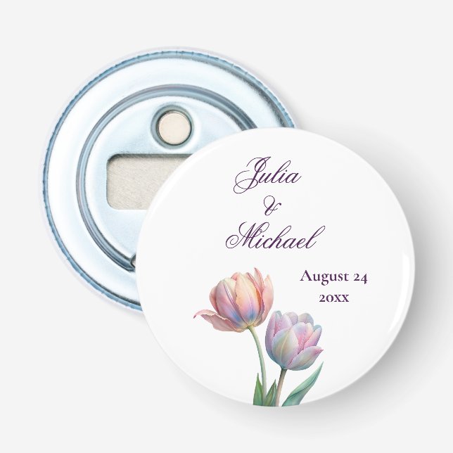 Pastel Tulip Wedding Suite Elegant Typography Flasköppnare (Framsidan)
