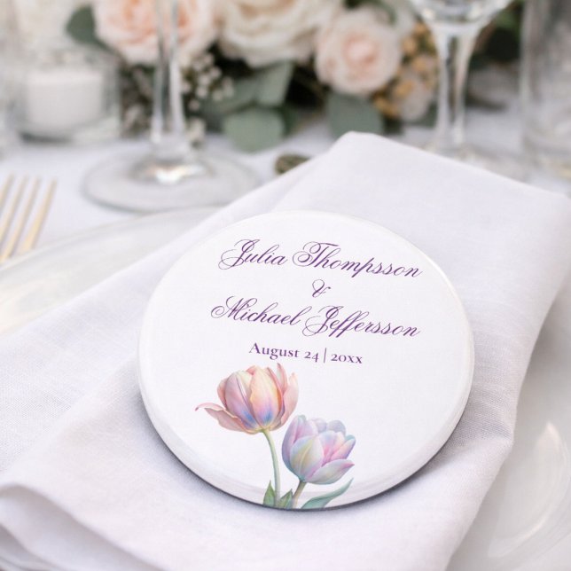 Pastel Tulip Wedding Suite Elegant Typography Flasköppnare (Skapare uppladdad)