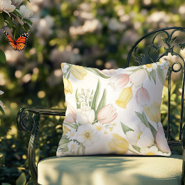 Pastel Tulips Daffodils Vår Kudde