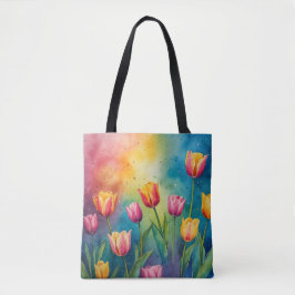Pastel Tulips vattenfärg Tote bag Tygkasse