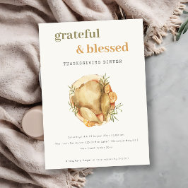 Pastel Turkey Meal Thanksgivings Middag Inbjudan