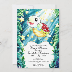 Pastel Turtle Baby Shower under vattnet Inbjudningar
