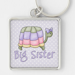 Pastel Turtle Big Sister Fyrkantig Silverfärgad Nyckelring