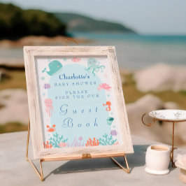 Pastel Undersea Baby Shower Guest Bok-tecken Poster