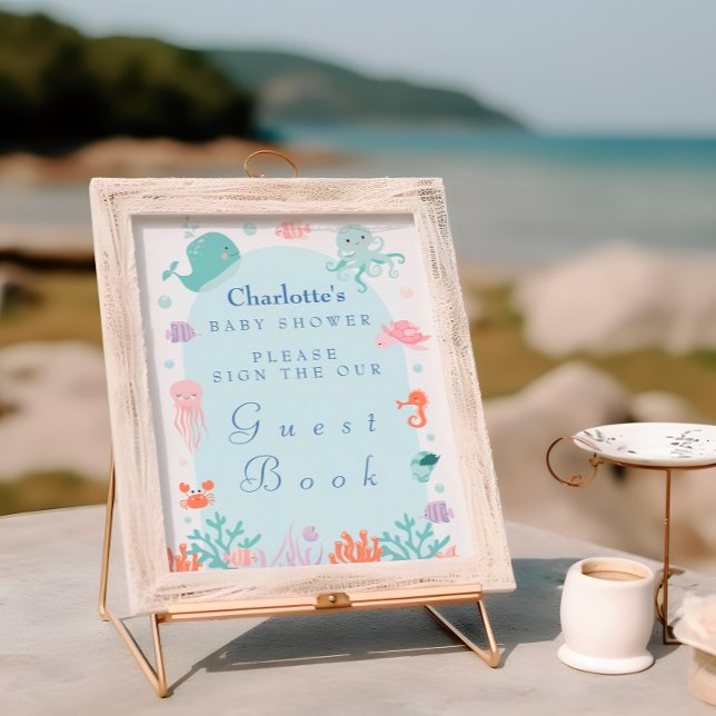 Pastel Undersea Baby Shower Guest Bok-tecken Poster (Skapare uppladdad)