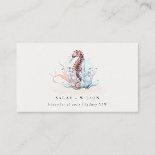 Pastel Underwater Seahorse Sjögräs Coral Bröllop Placeringskort