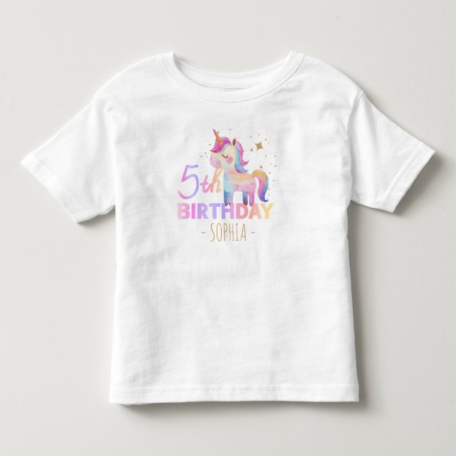 Pastel Unicorn 5-års födelsedagsfest T-shirt (Framsida)