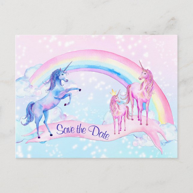Pastel Unicorn Baby Shower Spara vykort för datum (Framsida)