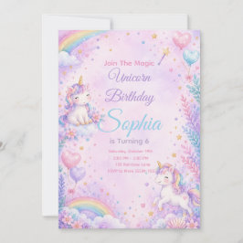 Pastel Unicorn Birthday Invitation Editable Inbjudningar