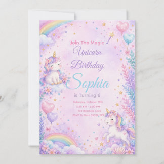 Pastel Unicorn Birthday Invitation Editable Inbjudningar
