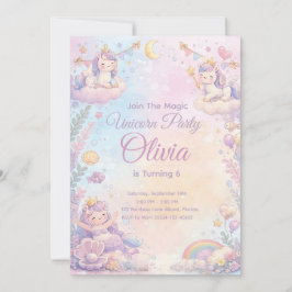 Pastel Unicorn Birthday Invitation Editable Inbjudningar