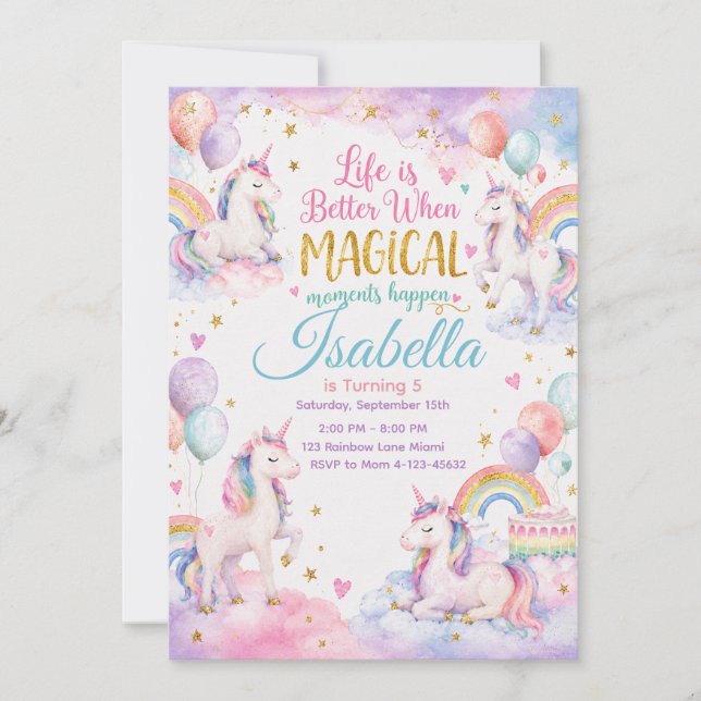 Pastel Unicorn Birthday Invitation Template Cool Inbjudningar (Framsida)