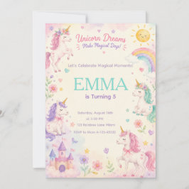 Pastel Unicorn Birthday Invitation Template Inbjudningar