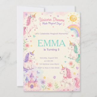 Pastel Unicorn Birthday Invitation Template Inbjudningar
