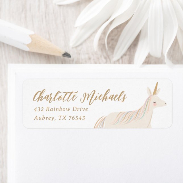 Pastel Unicorn Birthday Returadress Etikett (Insitu)