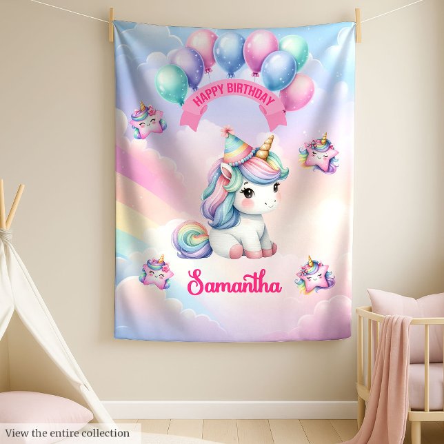 Pastel Unicorn Blanket for Girl Fleecefilt (Birthday Pastel Unicorn Blanket for Girl)