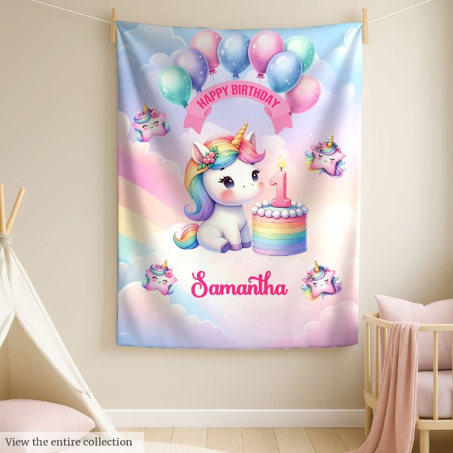 Pastel Unicorn Blanket Girl 1st Birthday Gift Fleecefilt (Pastel Unicorn Blanket Girl 1st Birthday Gift)