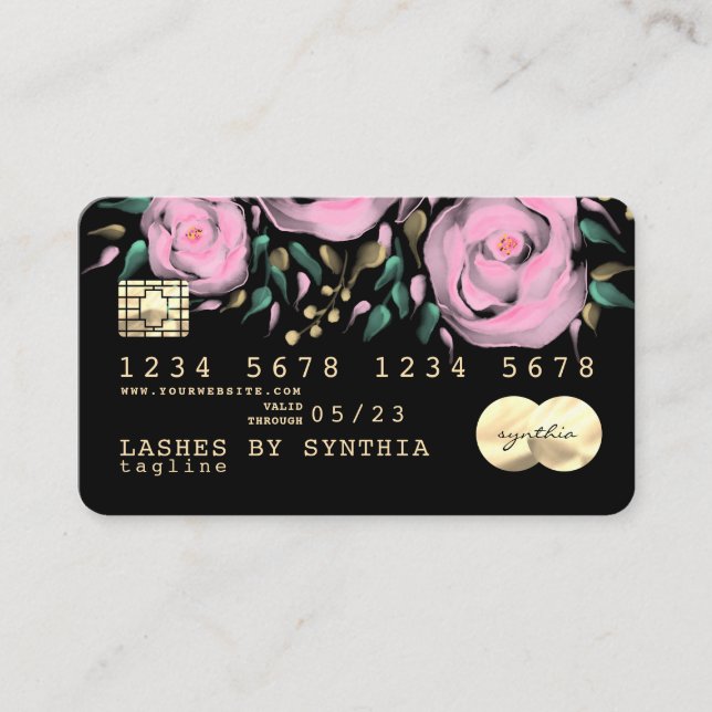 Pastel Unicorn Blommigt Kredit Card, vattenfärg Visitkort (Framsida)
