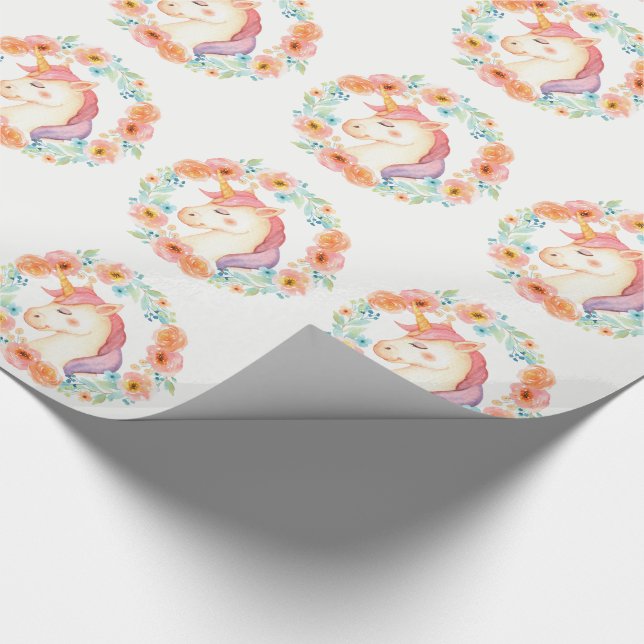 Pastel Unicorn, Blommigt Wandevery Wrapping Papper Presentpapper (Hörn)