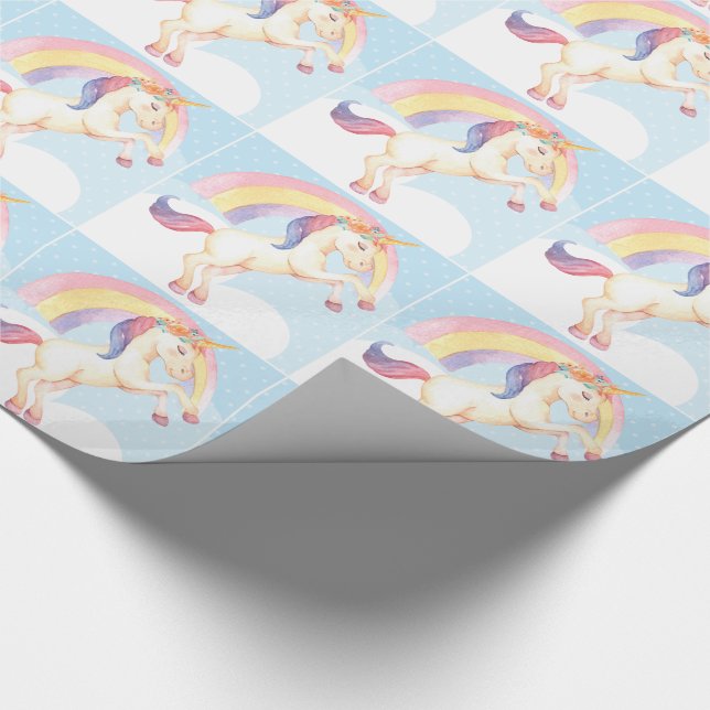 Pastel Unicorn, Clouds, Rainbow Wrapping Papper Presentpapper (Hörn)