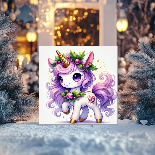 Pastel Unicorn med Golden Sparkles Julkort (Skapare uppladdad)