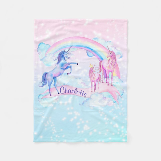 Pastel Unicorn Personlig Ull Unicorn Blanket Fleecefilt (Framsidan)