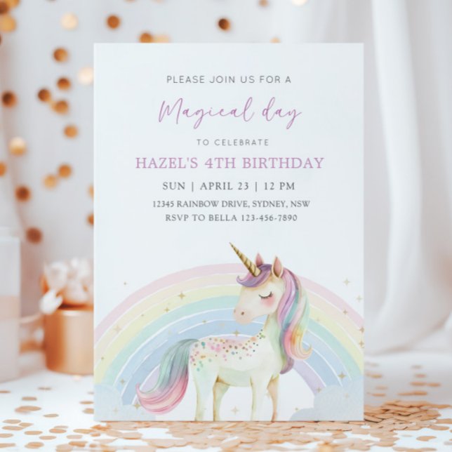 Pastel Unicorn & Rainbow Birthday Any Age Party Inbjudningar (Skapare uppladdad)