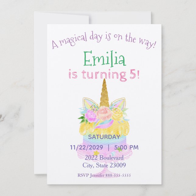 Pastel Unicorn Rainbow Birthday-inbjudan Inbjudningar (Framsida)