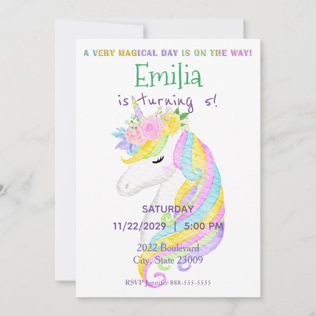 Pastel Unicorn Rainbow Birthday-inbjudan Inbjudningar (Framsida)