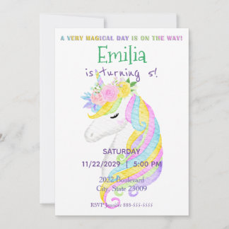 Pastel Unicorn Rainbow Birthday-inbjudan Inbjudningar