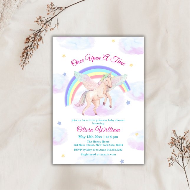 Pastel Unicorn Rainbow Fairytale Baby Shower Inbjudningar (Pastel Unicorn Rainbow Fairytale Baby Shower Invitation)