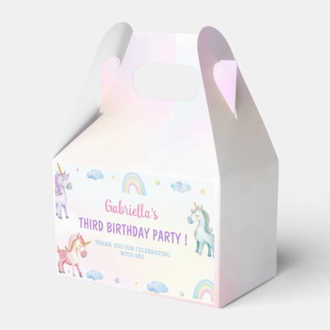 Pastel Unicorn Rainbow Födelsedagsfest Favoritbox Presentaskar (Framsidan Sidan)