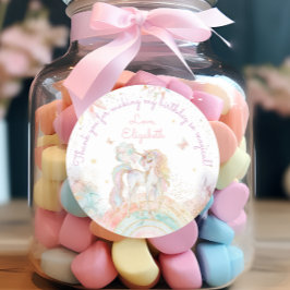 Pastel Unicorn Rainbow Girl Birthday Tack Runt Klistermärke