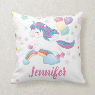 Pastel Unicorn Rainbow Personlig Namn Kudde