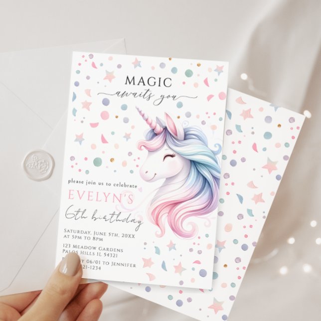 Pastel Unicorn Rinbow färg födelsedflicka Inbjudningar (Skapare uppladdad)