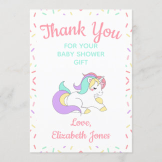 Pastel Unicorn Sprinkle Baby Shower - tack för dit Kort
