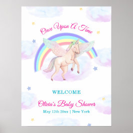 Pastel Unicorn Star Rainbow Baby Shower Welcome Poster