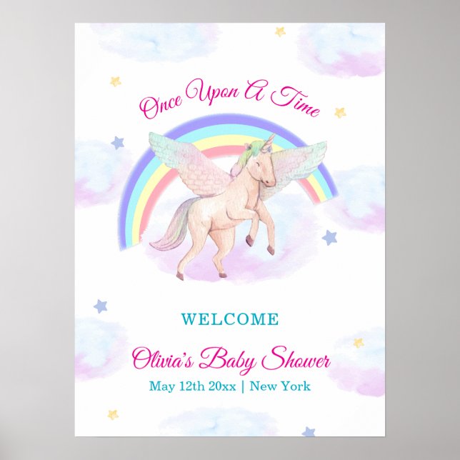 Pastel Unicorn Star Rainbow Baby Shower Welcome Poster (Framsidan)