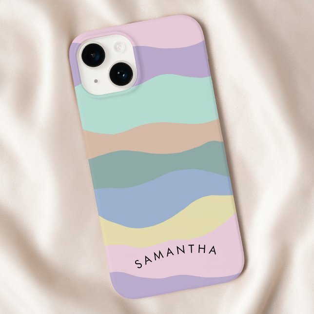 Pastel Vågigt Mönster Personlig Curvy Namn (Pastel Wavy Pattern Personalized Curvy Name Case-Mate iPhone Case)